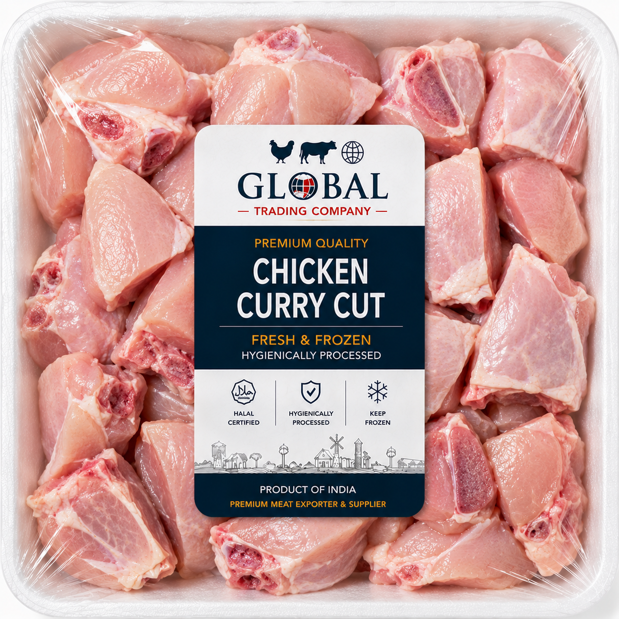 Premium Frozen Chicken Curry Cut | Halal Frozen Chicken Curry Pieces Supplier & Exporter | Hygienically Processed Fresh Frozen Poultry Meat | Export Quality Packed Chicken | Global Trading Company