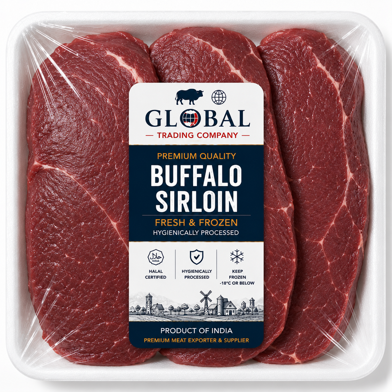 Premium Frozen Buffalo Sirloin | Halal Buffalo Sirloin Steak Supplier & Exporter | Hygienically Processed Fresh Frozen Premium Buffalo Meat | Export Quality Packed Sirloin | Global Trading Company