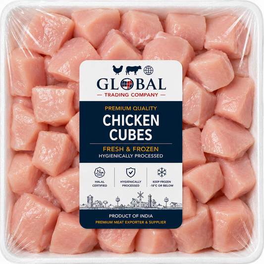 Premium Frozen Chicken Cubes | Halal Frozen Boneless Chicken Cubes Supplier & Exporter | Hygienically Processed Fresh Frozen Poultry Meat | Export Quality Packed Chicken | Global Trading Company
