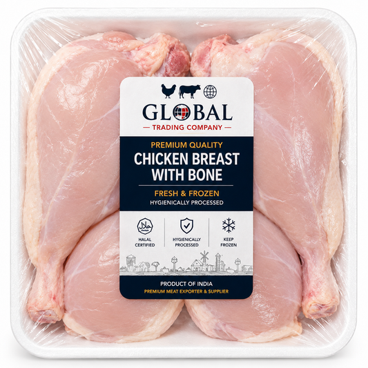 Premium Frozen Chicken Breast with Bone | Halal Bone-In Chicken Breast Supplier & Exporter | Hygienically Processed Fresh Frozen Poultry Meat | Export Quality Packaging | Global Trading Company