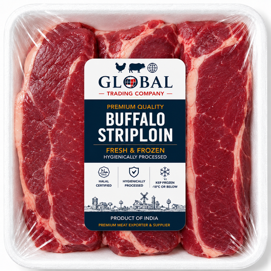 Premium Frozen Buffalo Striploin | Halal Buffalo Striploin Supplier & Exporter | Hygienically Processed Fresh Frozen Buffalo Striploin Steak | Export Quality Packed Meat | Global Trading Company