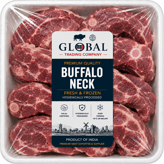 Premium Frozen Buffalo Neck | Halal Buffalo Neck Supplier & Exporter | Hygienically Processed Fresh Frozen Buffalo Neck Meat | Export Quality Packed Buffalo Cuts | Global Trading Company