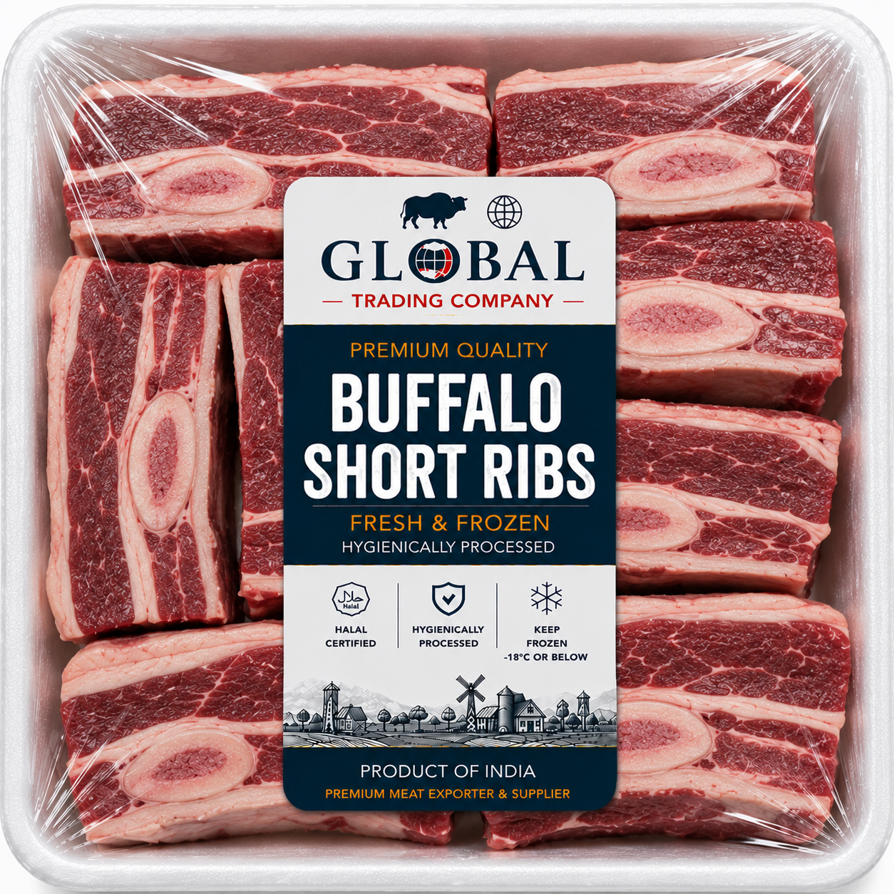 Premium Frozen Buffalo Short Ribs | Halal Buffalo Short Ribs Supplier & Exporter | Hygienically Processed Fresh Frozen Bone-In Buffalo Short Ribs | Export Quality Packed Buffalo Meat | Global Trading Company