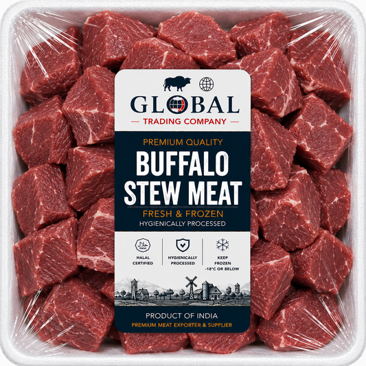 Premium Frozen Buffalo Stew Meat | Halal Buffalo Stew Meat Supplier & Exporter | Hygienically Processed Fresh Frozen Buffalo Stew Cubes | Export Quality Packed Buffalo Meat | Global Trading Company