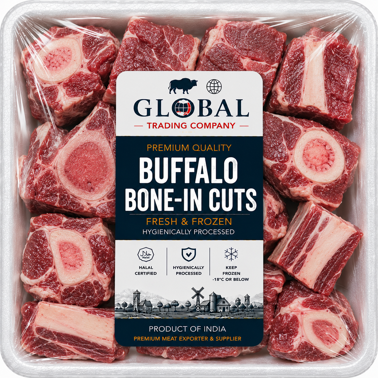 Premium Frozen Buffalo Bone-In Cuts | Halal Buffalo Bone-In Meat Supplier & Exporter | Hygienically Processed Fresh Frozen Bone-In Buffalo Meat | Export Quality Packed Buffalo Cuts | Global Trading Company