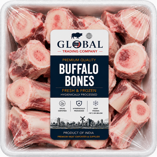 Premium Frozen Buffalo Bones | Halal Buffalo Soup Bones Supplier & Exporter | Hygienically Processed Fresh Frozen Marrow Bones | Export Quality Packed Buffalo Bones | Global Trading Company